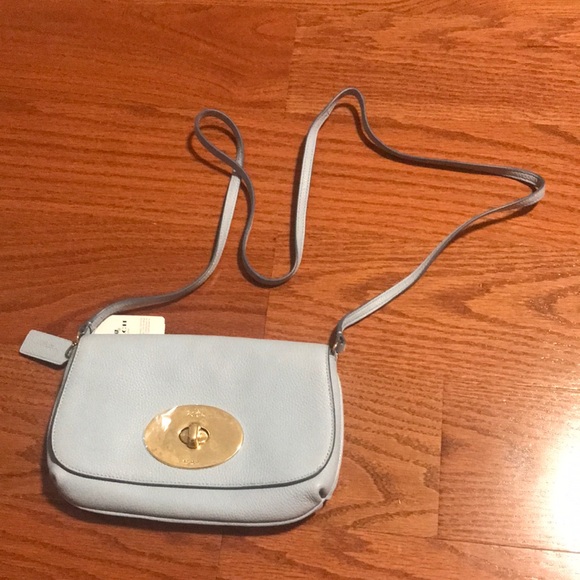NWT-Coach Pale Blue Pebbled Leather Bag - Picture 2 of 7